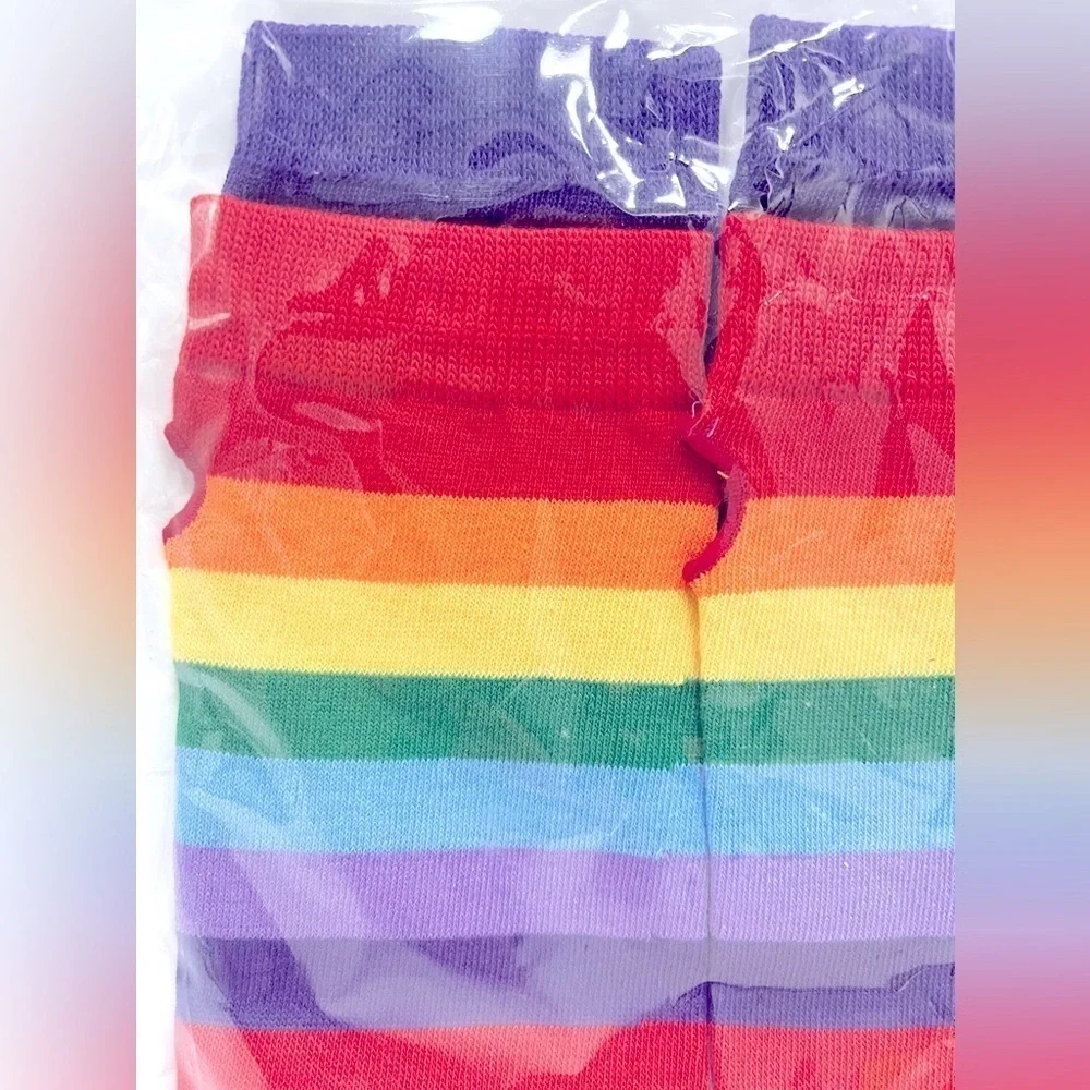 PRIDE Rainbow Knit Fingerless Gloves LGBTQ Sleeve Elbow Ally Striped
